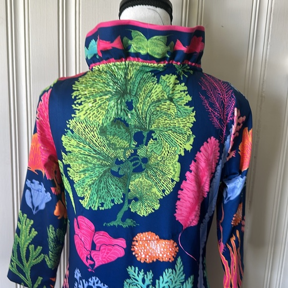 Gretchen Scott Ruffleneck Dress 3/4 Sleeve Size XXS Blue/Multi Colored - Picture 5 of 9